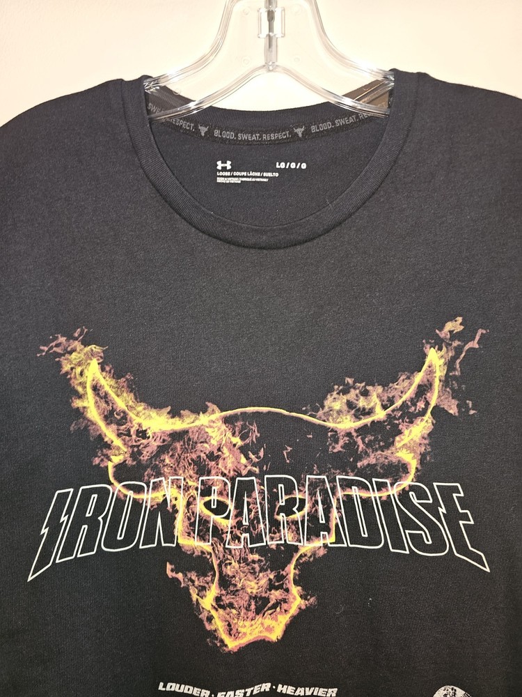 Under Armour Iron Paradise Project Rock Large Mens Black Graphic Logo Tshirt