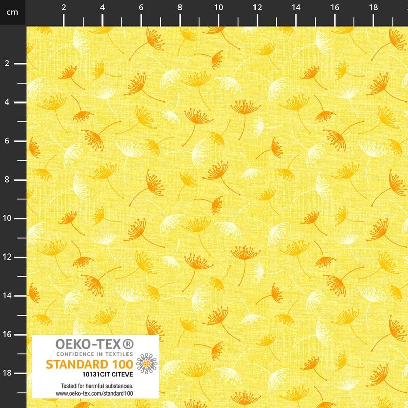 Stof European Quilting Rainbow Sm Blowflower Lt Yellow Cotton Fabric By Yd