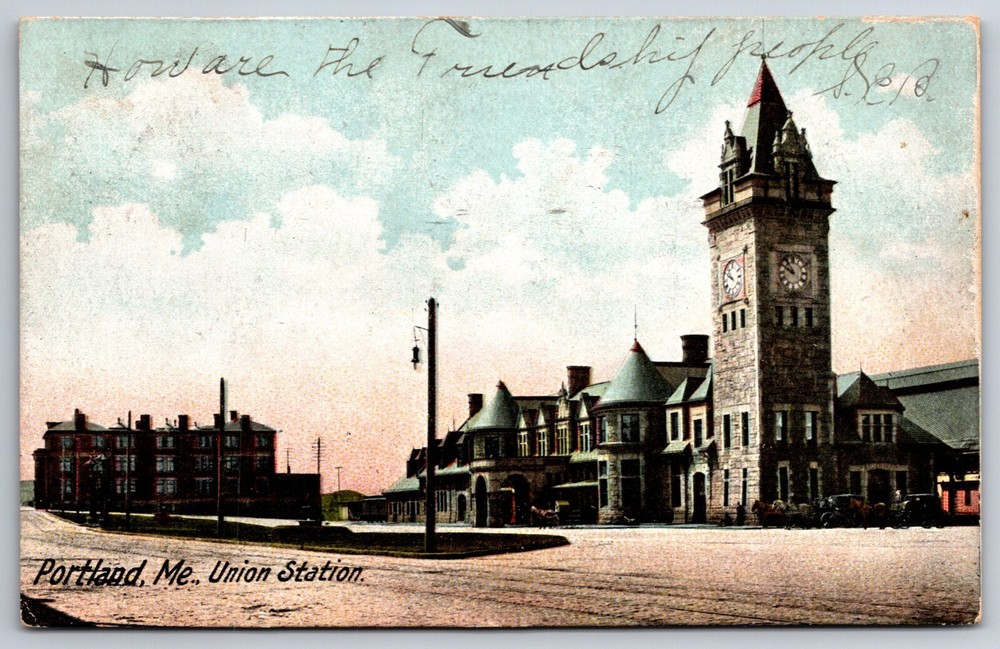 Railroad Depot~Portland Maine~Union Train Station Exterior View~PM 1907~Postcard