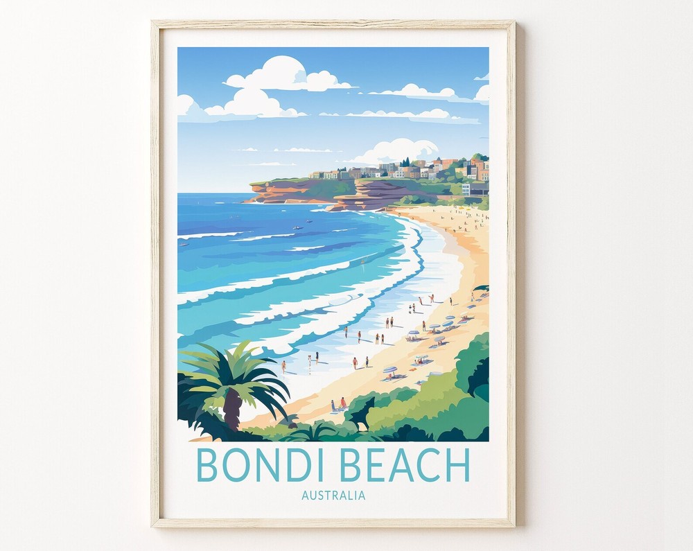 Bondi Beach Australia Travel Art Poster Bondi Beach Coastal Poster Home Decor
