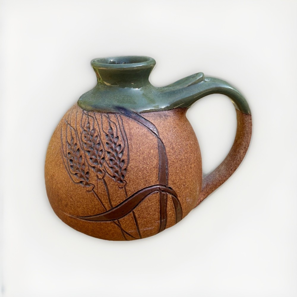 Arts & Crafts Style Bud Vase wheat  Stoneware Pottery pot Belly  5” signed dated