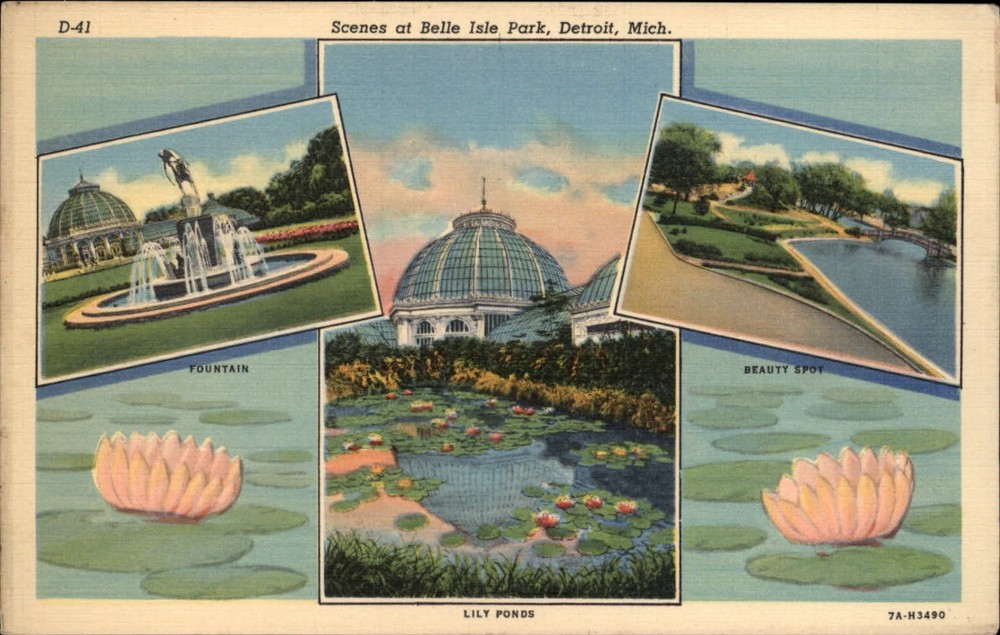 Michigan Detroit Belle Isle Park multiview scenes  1930s linen postcard  ~ s9679