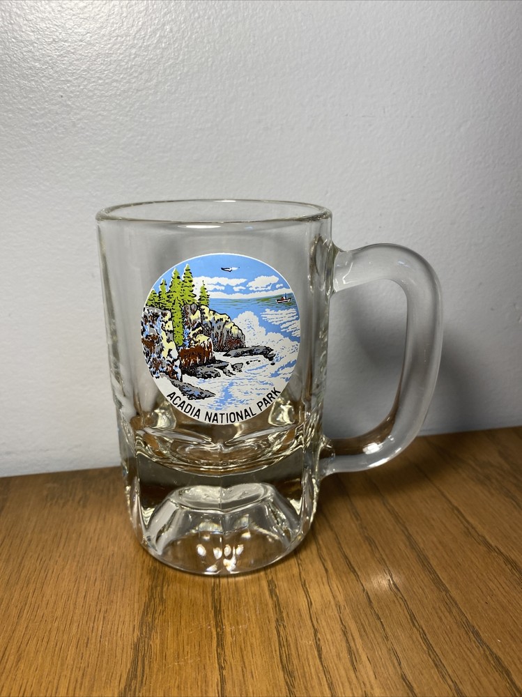 Vintage Clear Glass Beer Mug Featuring Acadia National Park Design-image