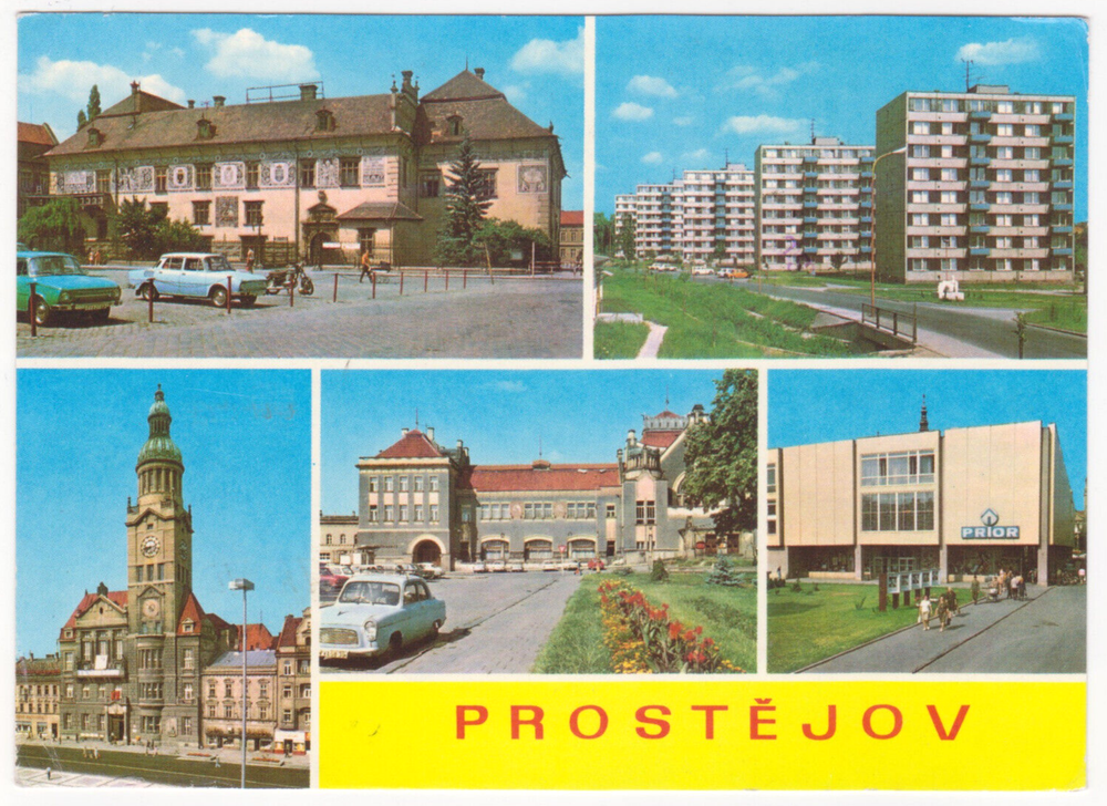 Postal de Colección-Prostejov-Montaje de Fotos-Coches Antiguos, Edificios-4x6 Cromo-CS1