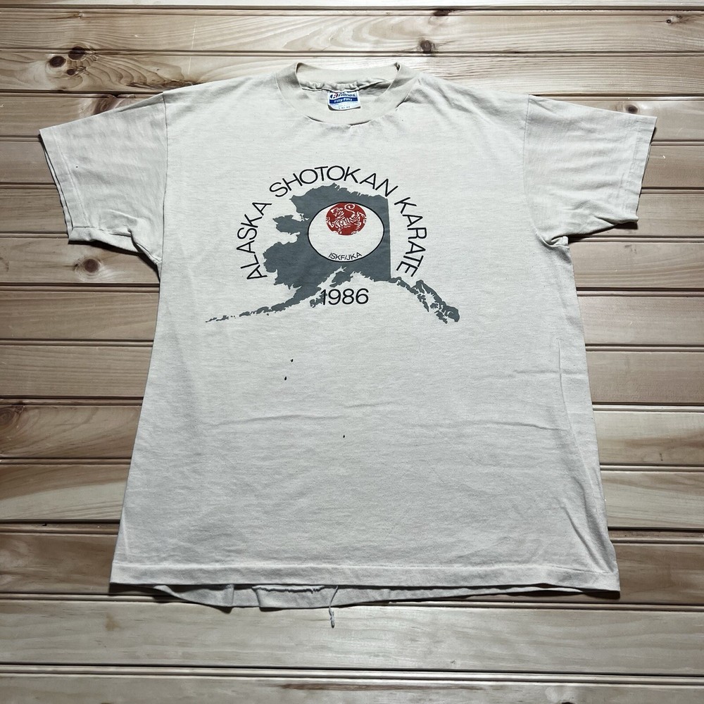 Vintage 80s 1986 Shotokan Karate Alaska ISKF/JKA Shirt Size Large Single Stitch