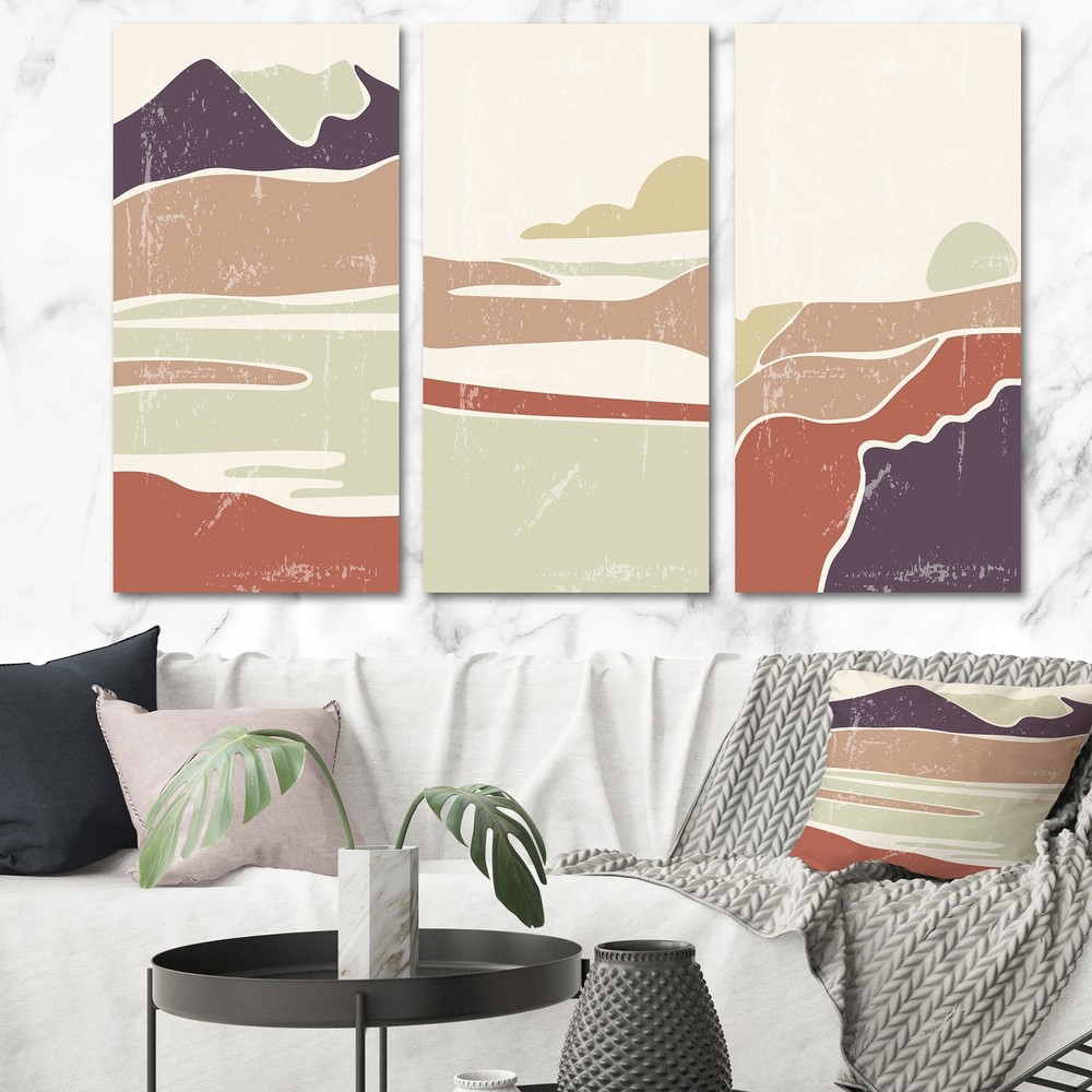 Designart Minimalist Retro Landscape Art Print - Transitional Style in Vibrant Retro Colors I