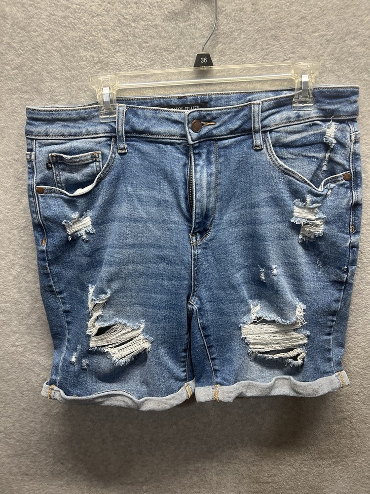 Judy Blue 1X Distressed Roll Cuff Stretchy Denim Shorts