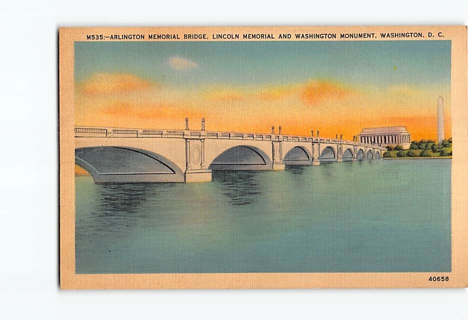 Postcard Arlington Memorial Bridge Lincoln Memorial & Washington Monument DC USA