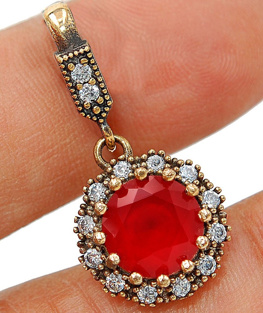 Ottoman Empire Inspired 2CT Treated Ruby 925 Sterling Silver Pendant S2406/AB