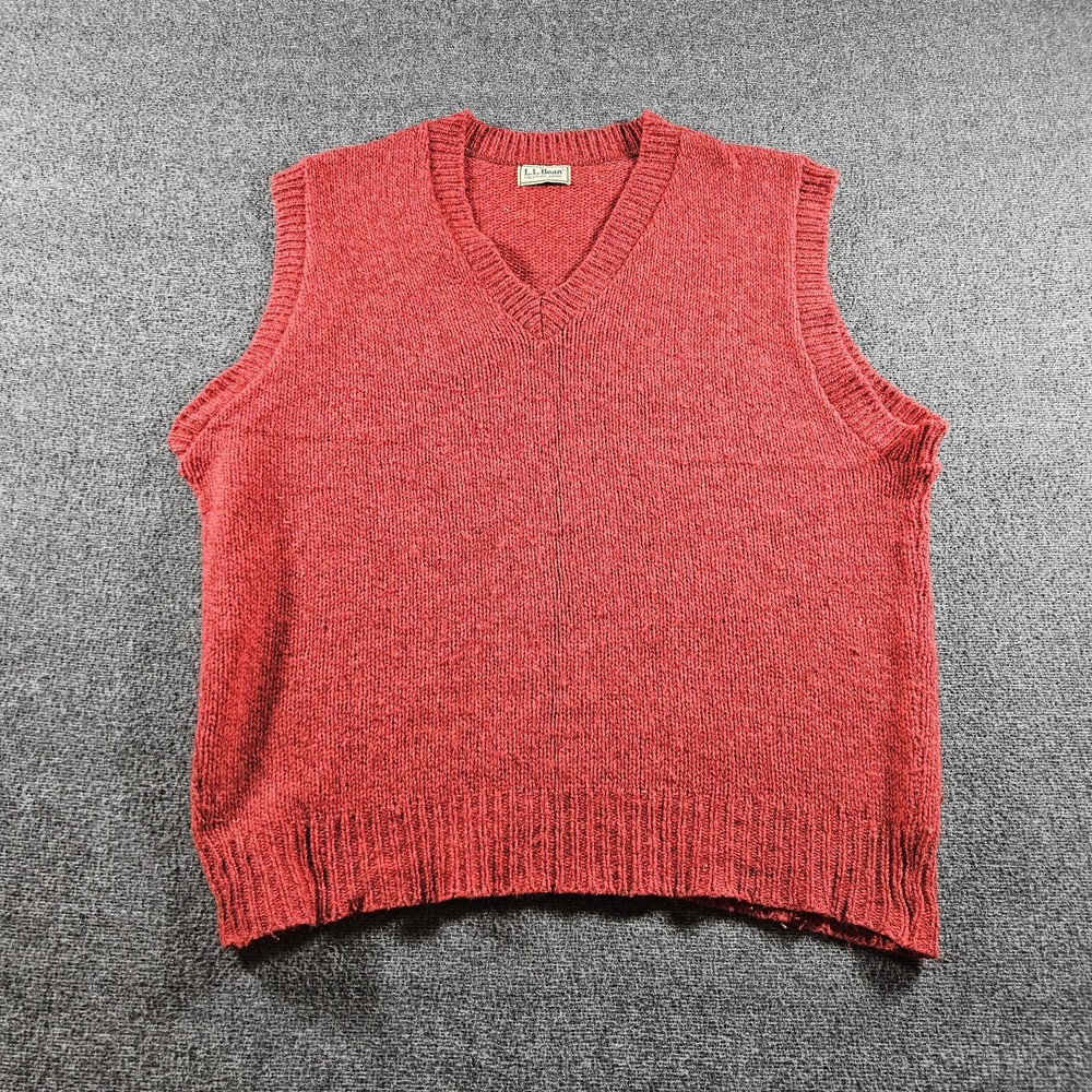 Vintage L.L. Bean Sweater Vest Mens Large Red Wool V Neck Knit Pullover 90s