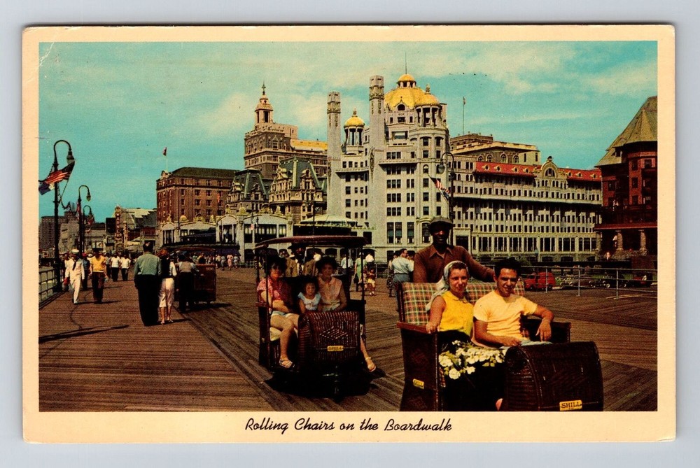 Atlantic City NJ-New Jersey, Rolling Chair, Boardwalk, Vintage Postcard