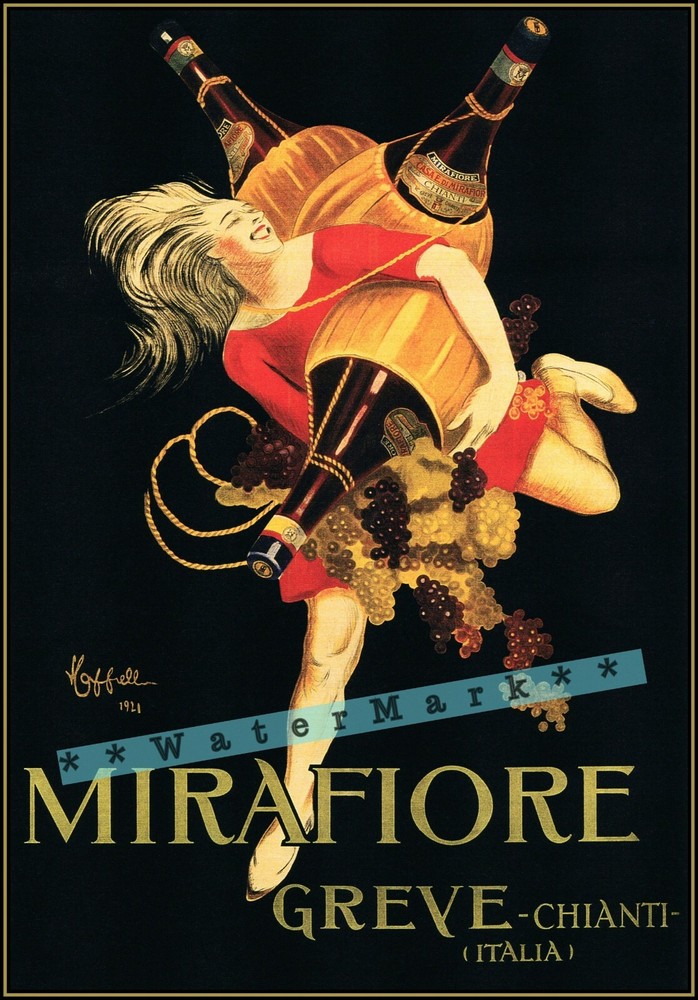 Chianti Wine Mirafiore Greve 1923 Italy Vintage Poster Print Wall Art Decoration