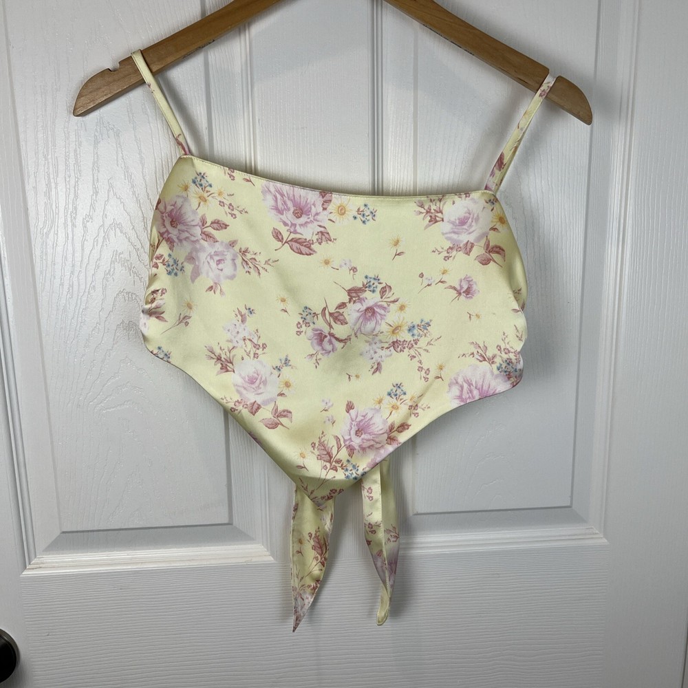 Forever 21 Yellow Floral Handkerchief Top with Adjustable Cami Straps for Summer