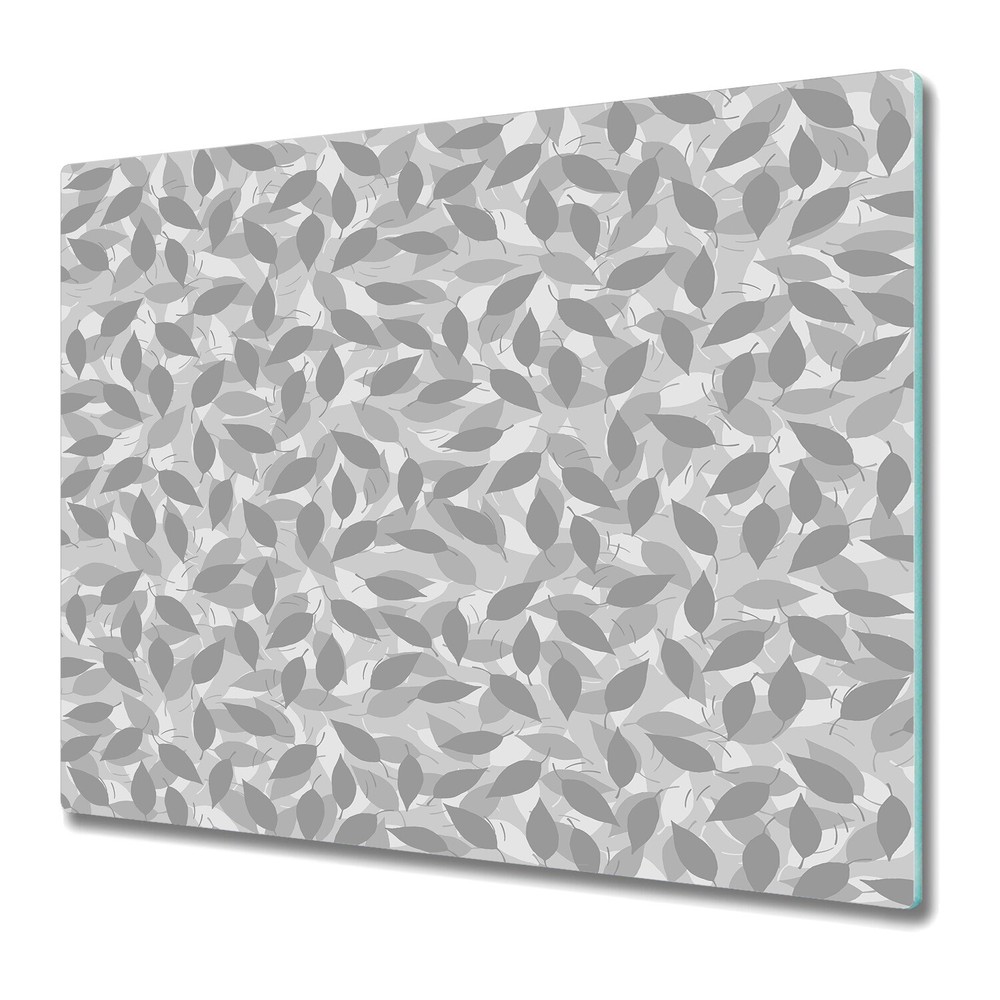 Tempered Glass Cutting Board Worktop Saver grey leaves grey and white 60x52