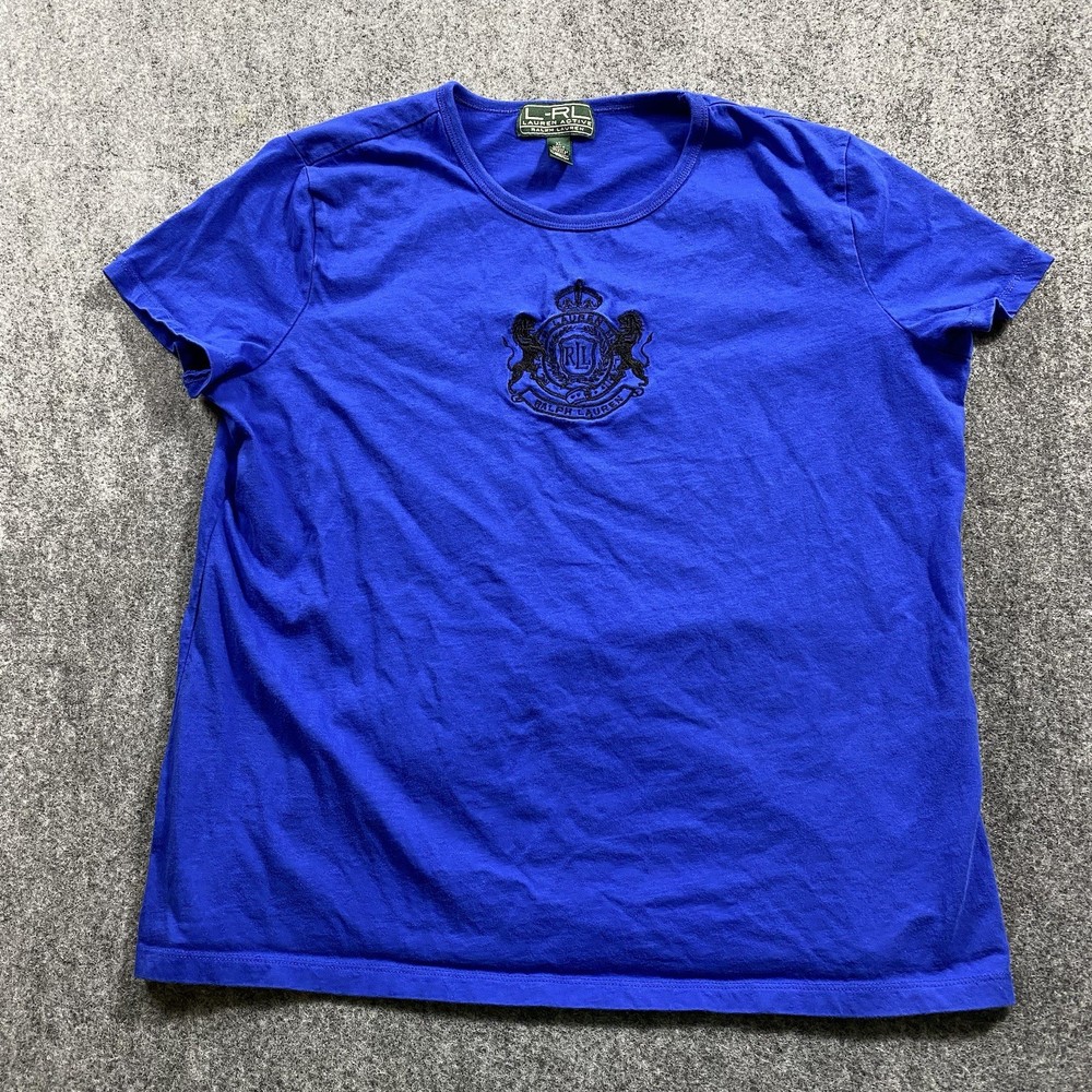 Lauren Active Ralph Lauren Top Women's XL Blue Short Sleeve Large Logo preppy