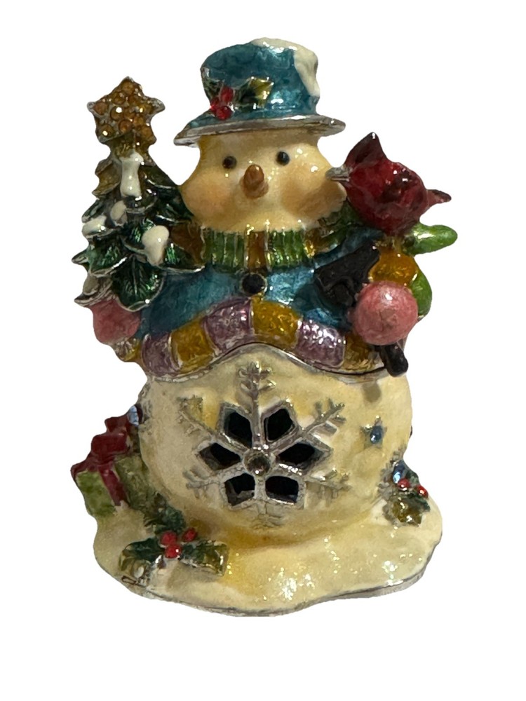 Faberge Snowman Handmade Trinket Box w/ Swarovski Crystals Home Decor *Rare Read