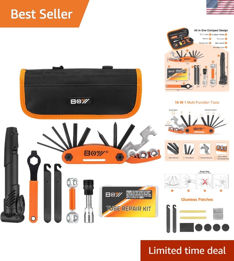 Portable Bicycle Repair Bag with Tire Pump and Tools for Camping Travel