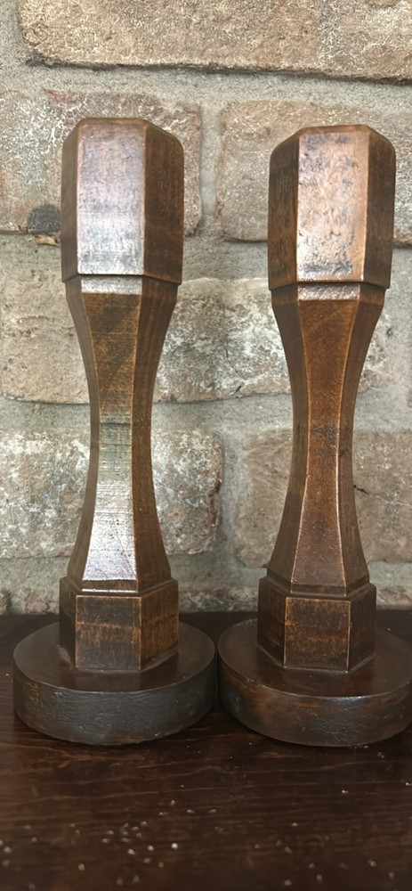 Vintage Set of 2 Wooden Candlesticks tall Wood Candle Holders 7 Inch