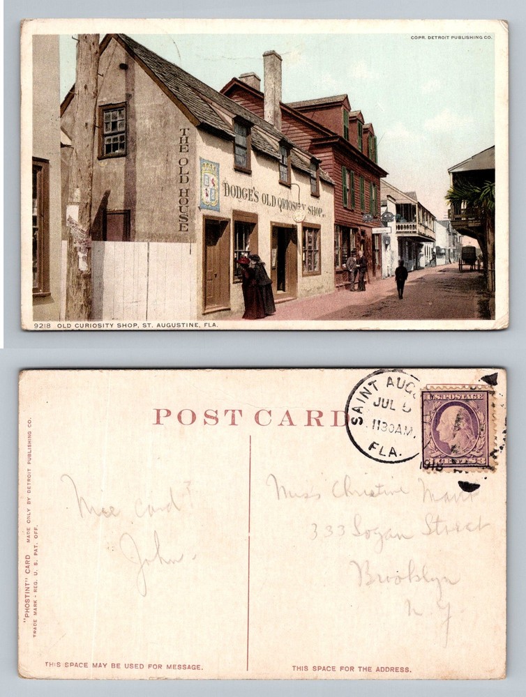 St Augustine, FL-Florida, Dodge’s Old Curiosity Shop Vintage c1918 Postcard