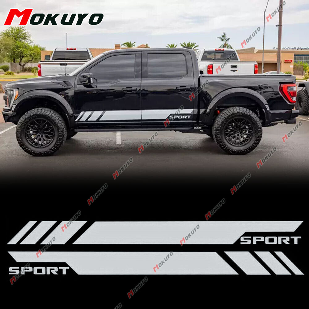 Matte Silver Sport Stripe Side Skirt Decal Vinyl Sticker For Ford F-150 F-250