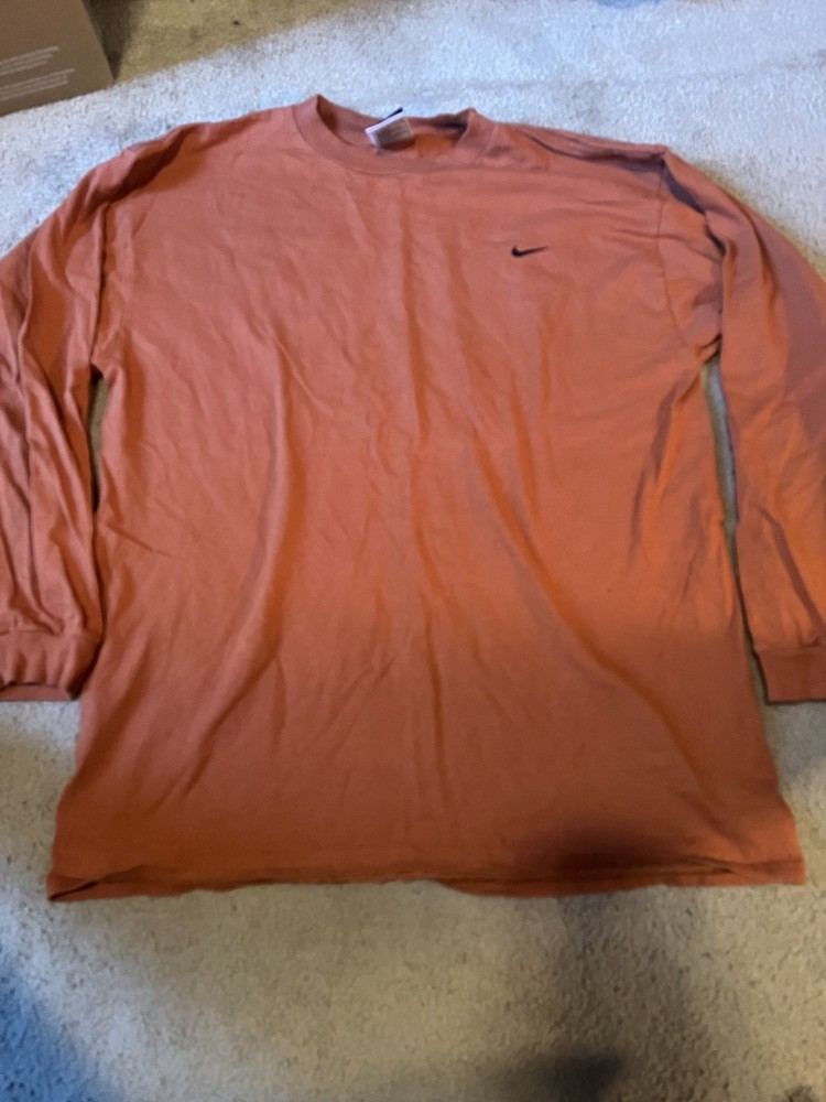 Vintage Nike Long Sleeve T Shirt Team Large Dark Orange Embroidered Black Logo