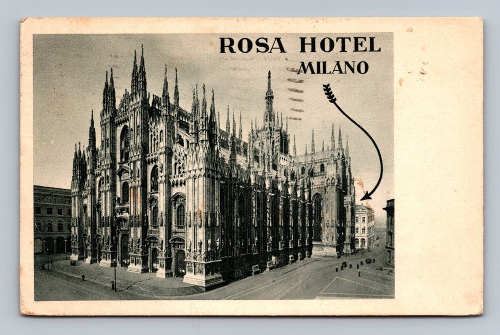 Italy- Milan Rosa Hotel & Cathedral Souvenir Old Card View PC Vintage Postcard