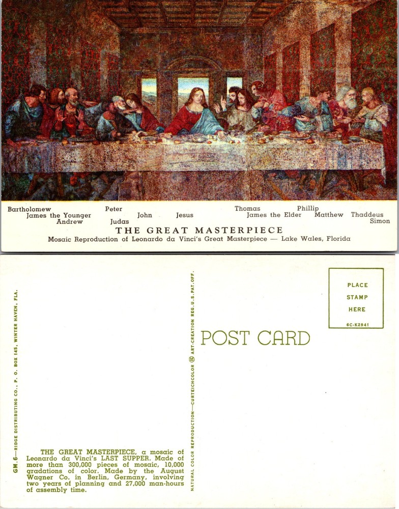 Mosaic Last Supper Lake Wales Florida Postcard