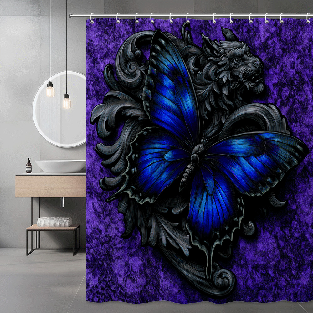 Blue Butterfly Gothic Shower Curtain Purple Floral Design