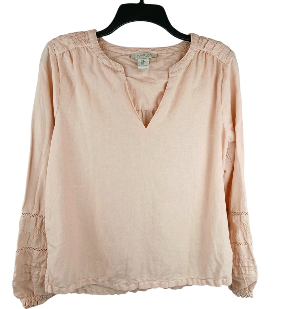 Rachel Zoe Peach Medium Top Embroidered Long Sleeve Linen Blend Feminine Boho