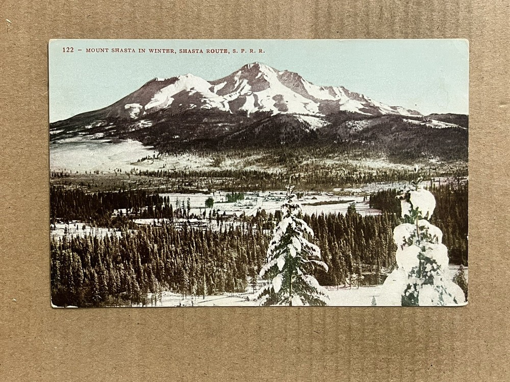 Postcard Southern Pacific Railroad Shasta Route Mt Mount Shasta CA California