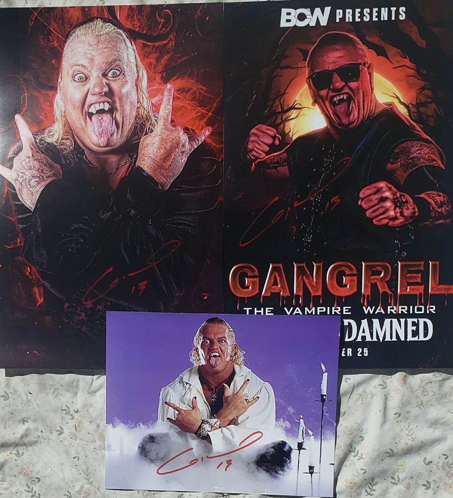 GANGREL SIGNED lot of 3, wwe, wcw, ecw, aew
