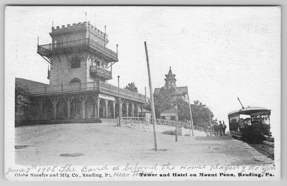 PA Reading Mount Penn Summit Hotel Gravity Tower Railroad c1905 Postcard