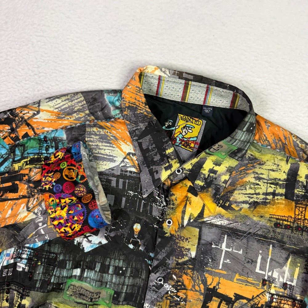 Robert Graham EXTREMELY RARE 'Wanted'' Abstract Art Graphic Sketch Mens 3X Shirt-image