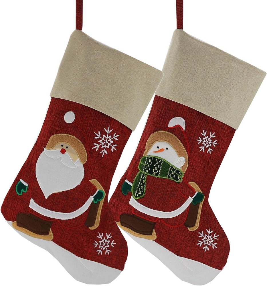 Classic Christmas Stockings Set of 2 Santa Snowman 17-Inch Style 3