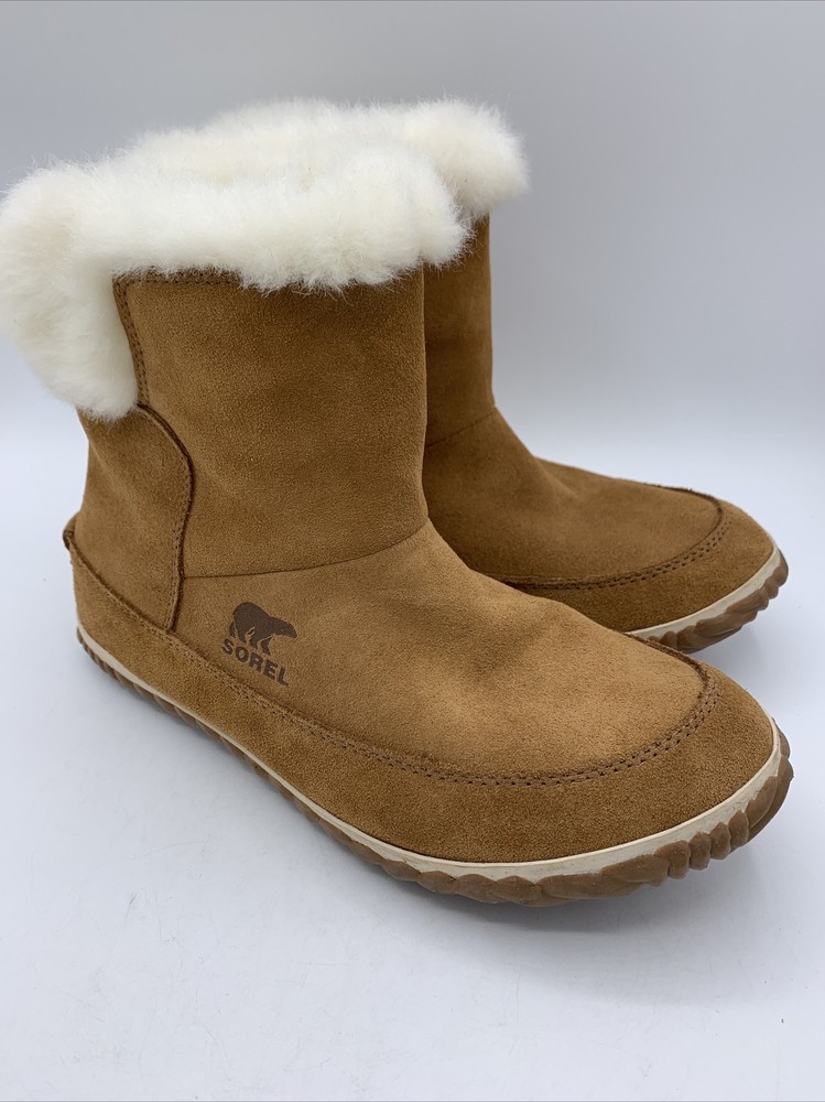 Sorel Women's Out n About Bootie in Brown Suede Leather with Faux Fur Lining Size 8