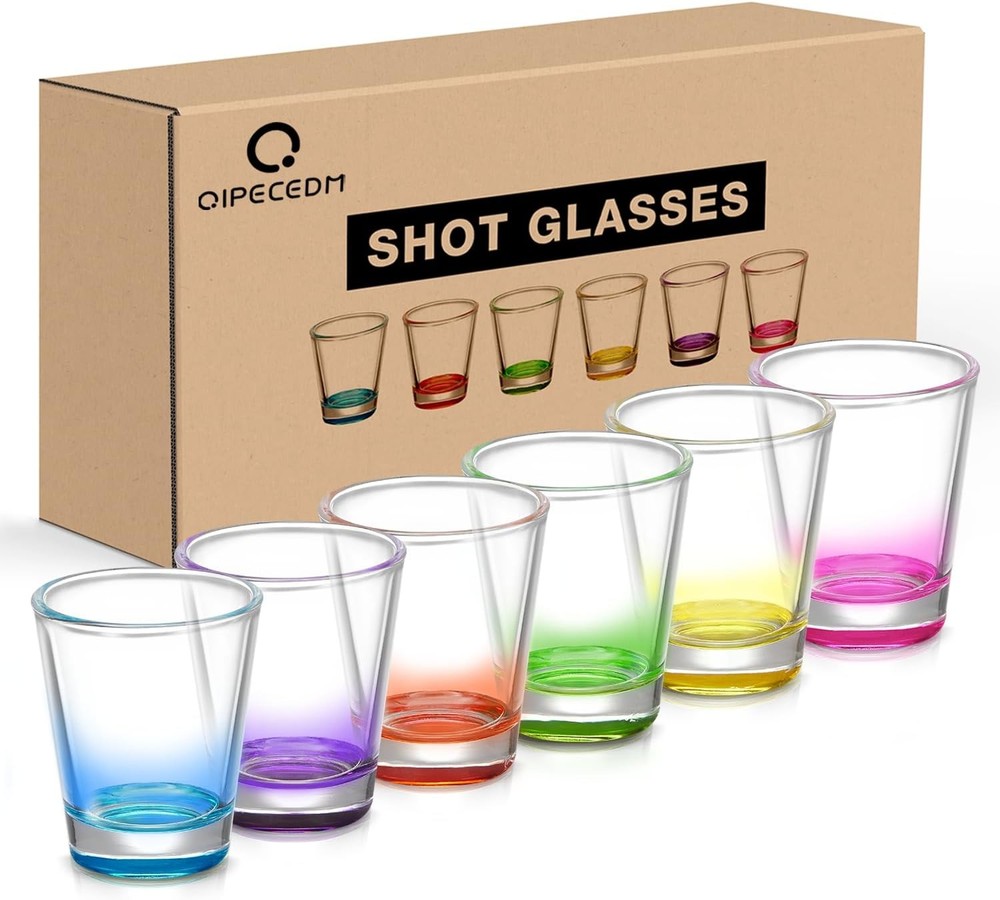 6 Pack Heavy Base Shot Glasses Set 1.6 oz Colorful Shot Bulk Clear Shot Glass