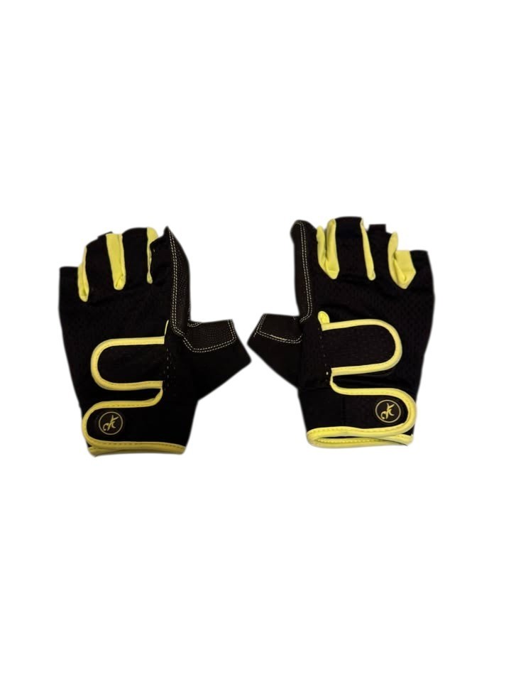 MOREOK Workout Weightlifting Gloves Black Yellow Padded Grip Fingerless