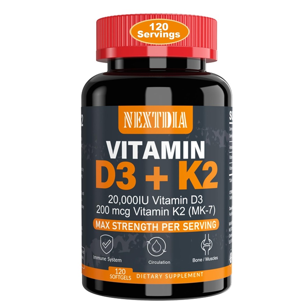 Vitamin D3 20000 IU + Vitamin K2 MK7 200mcg - Optimal Vitamin D3 & K2 Softgel
