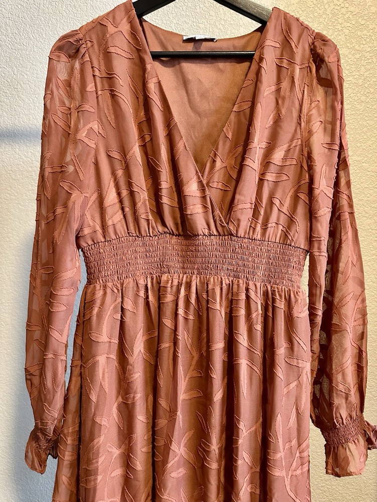 Baltic Born Terracotta Long Sleeve Dress Size L V-Neck