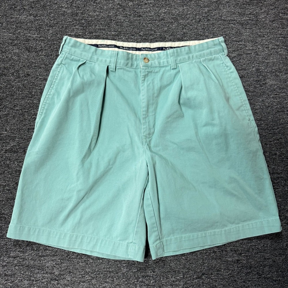 Vintage 90s Polo Ralph Lauren Chino Pleated Preppy Shorts Mens Sz 34 Mint Blue