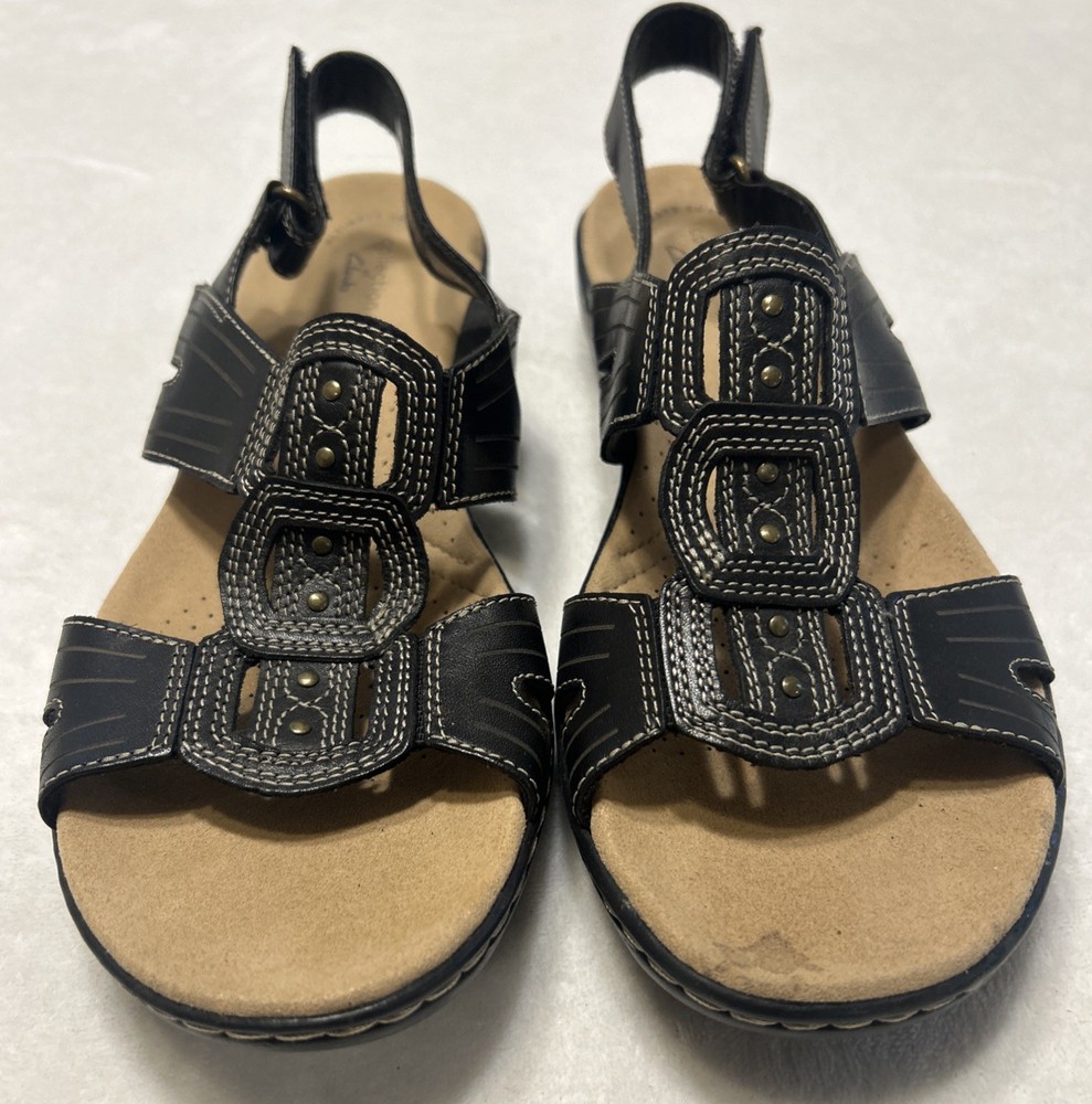 Clarks Leisa Vine Womens Black Leather Boho Sandals Size 10M