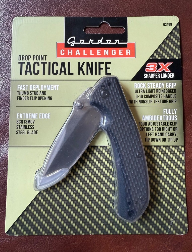 Gordon Challenger Drop Point Tactical Knife 63168 New Ambidextrous Steel Blade