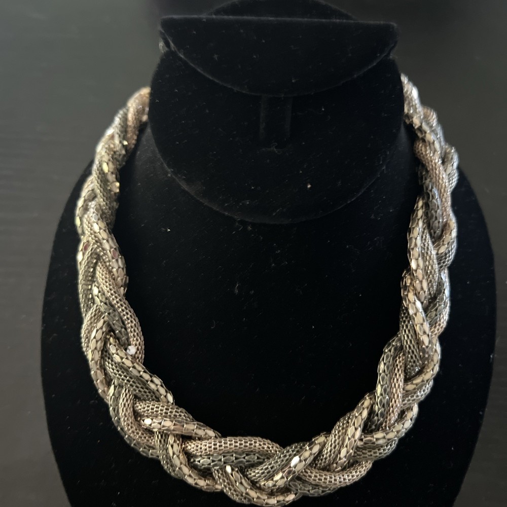 Vintage Gold And Silver Tone Mesh Chain Chunky Choker/Collar Necklace