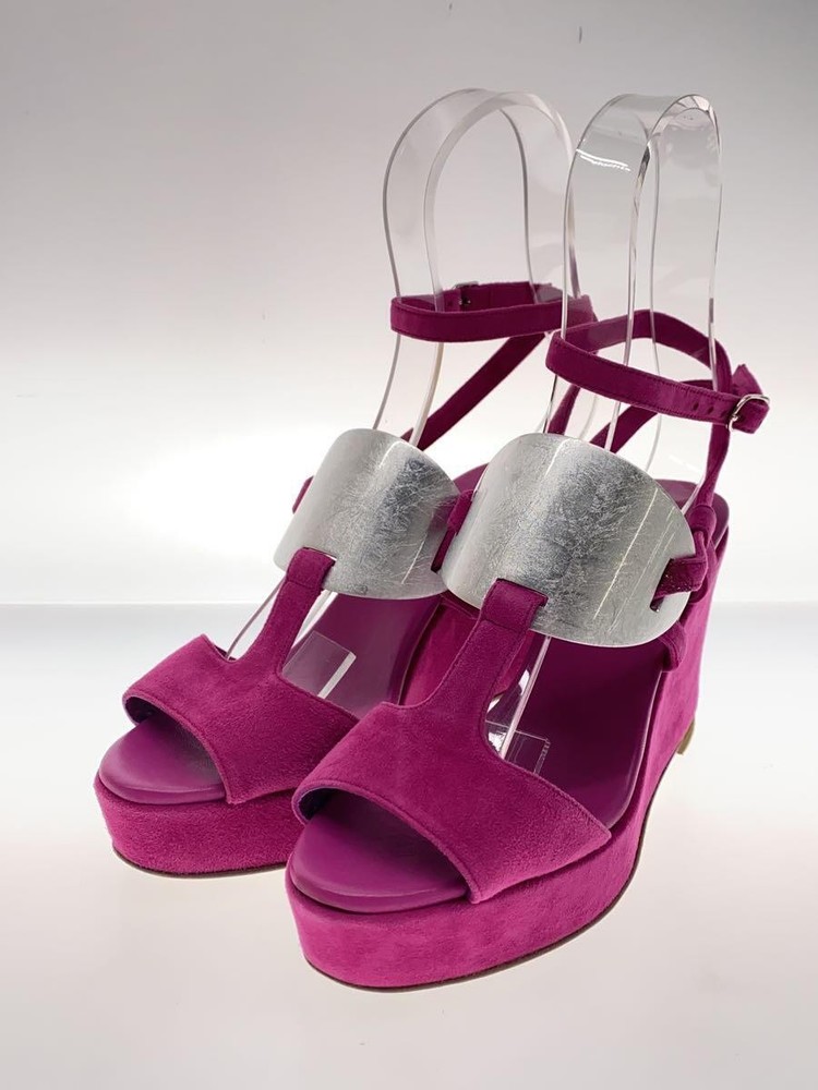 Authentic HERMES Silver Plate Slingback Sandals EU 36 Purple Suede Preowned