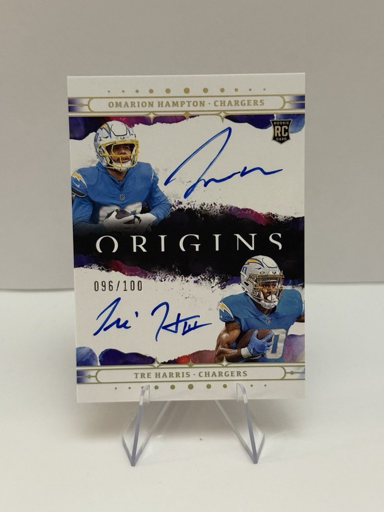 Omarion Hampton Tre Harris 2025 Panini Origins Dual Rookie Auto #DA-4 / Charger…