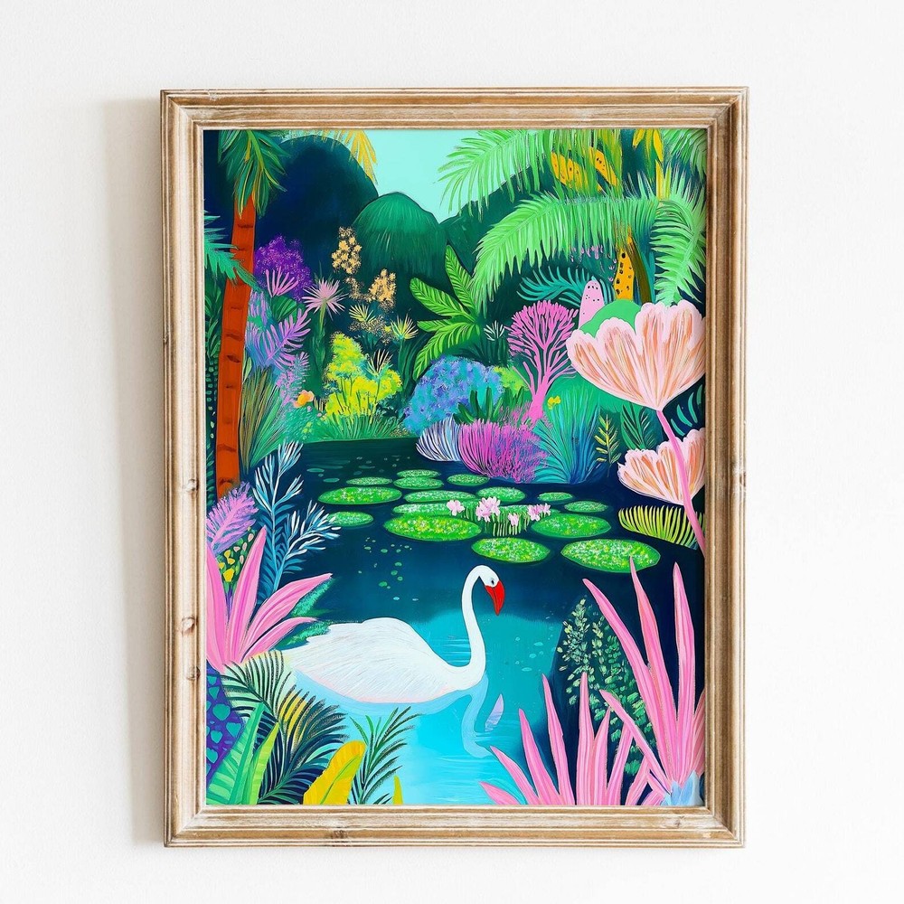 Colorful Flower Landscape Illustration Bright Vibrant Wall Art Floral Botanical