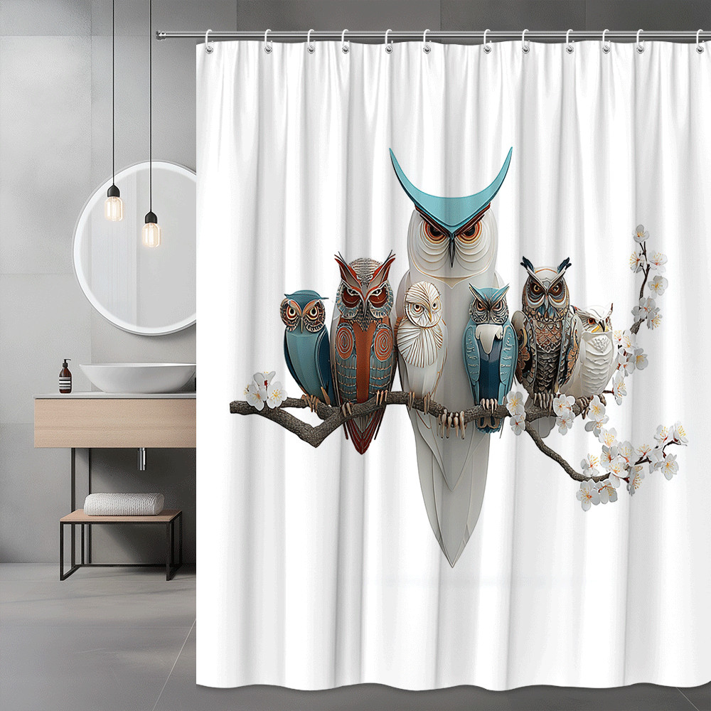 Owl Branch Shower Curtain Floral Bird Print