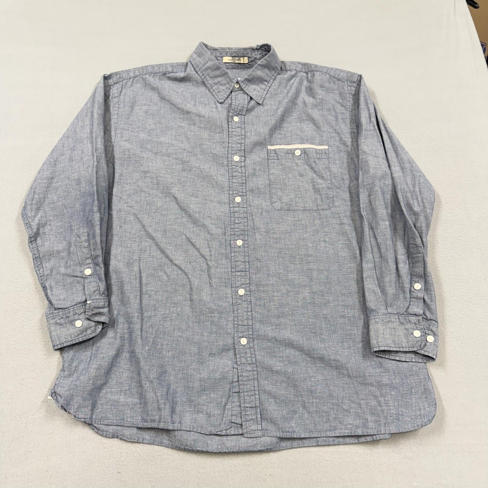 Orvis Shirt Mens XL Blue Solid Long Sleeve Chambray Button Up Casual Summer