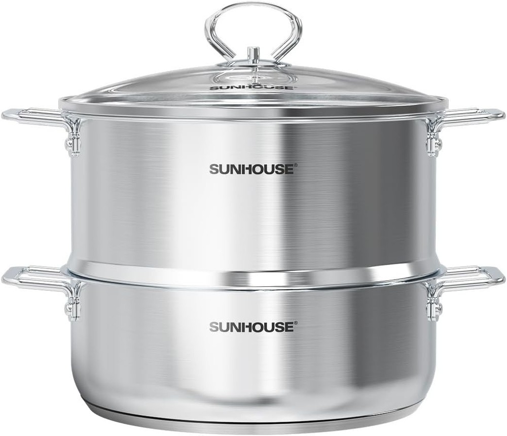 SUNHOUSE 2-Tier Stainl Steel Steer Pot for Cooking - Lar 5.5 QT