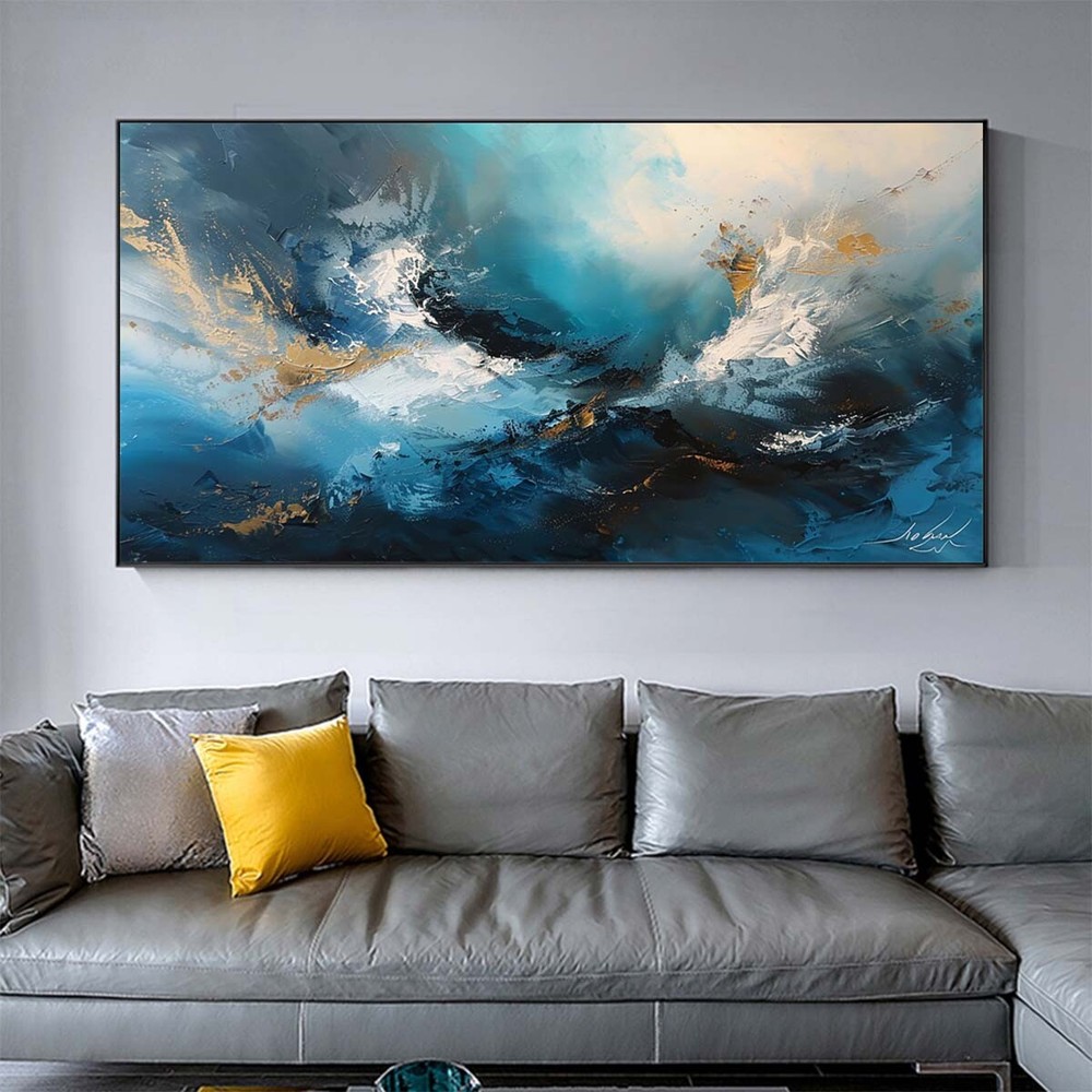 Blue Handpainted Abstract Oil Painting On Canvas Wall Art Pictures Red Gray